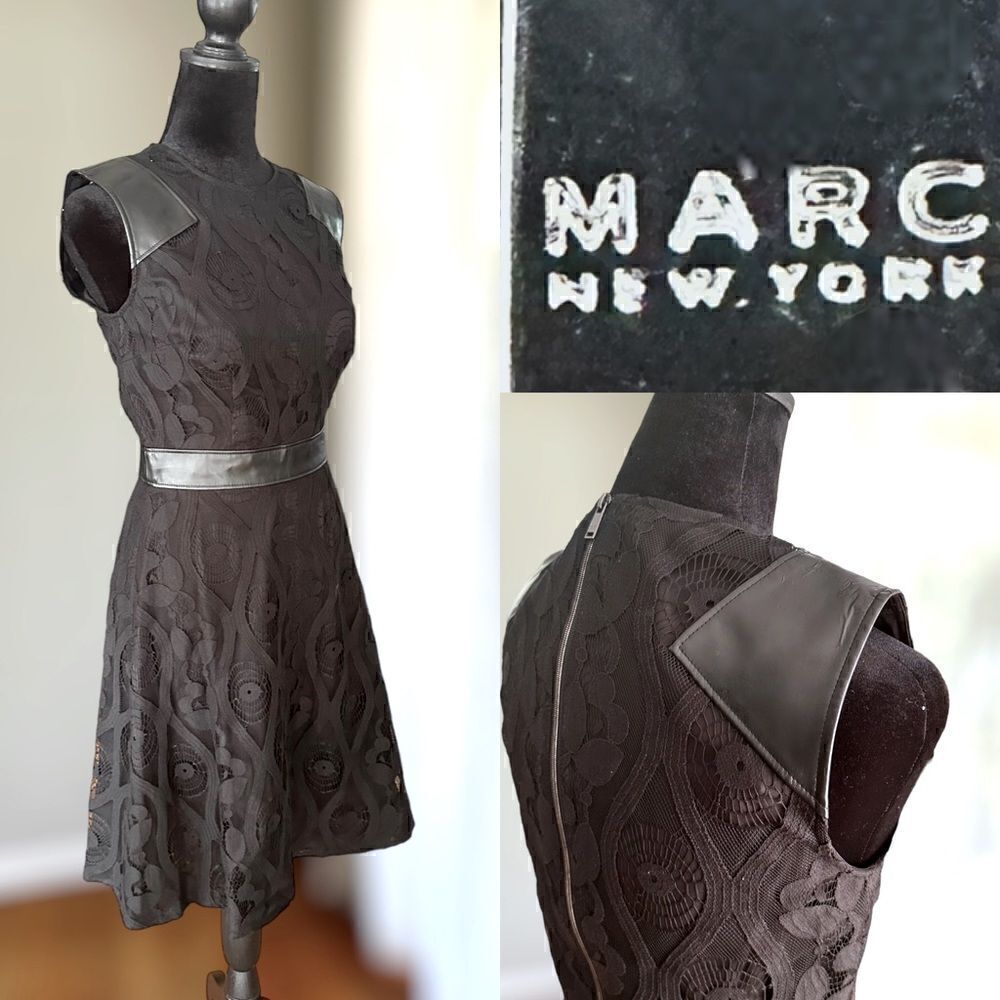 Marc New York Andrew Marc Black Dress Faux Leather Panels Size 2